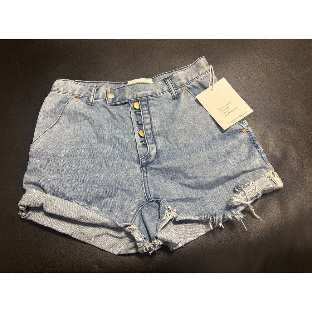 One Teaspoon NEW Rollup High Waist Rocky Denim Shorts Blue Size 26